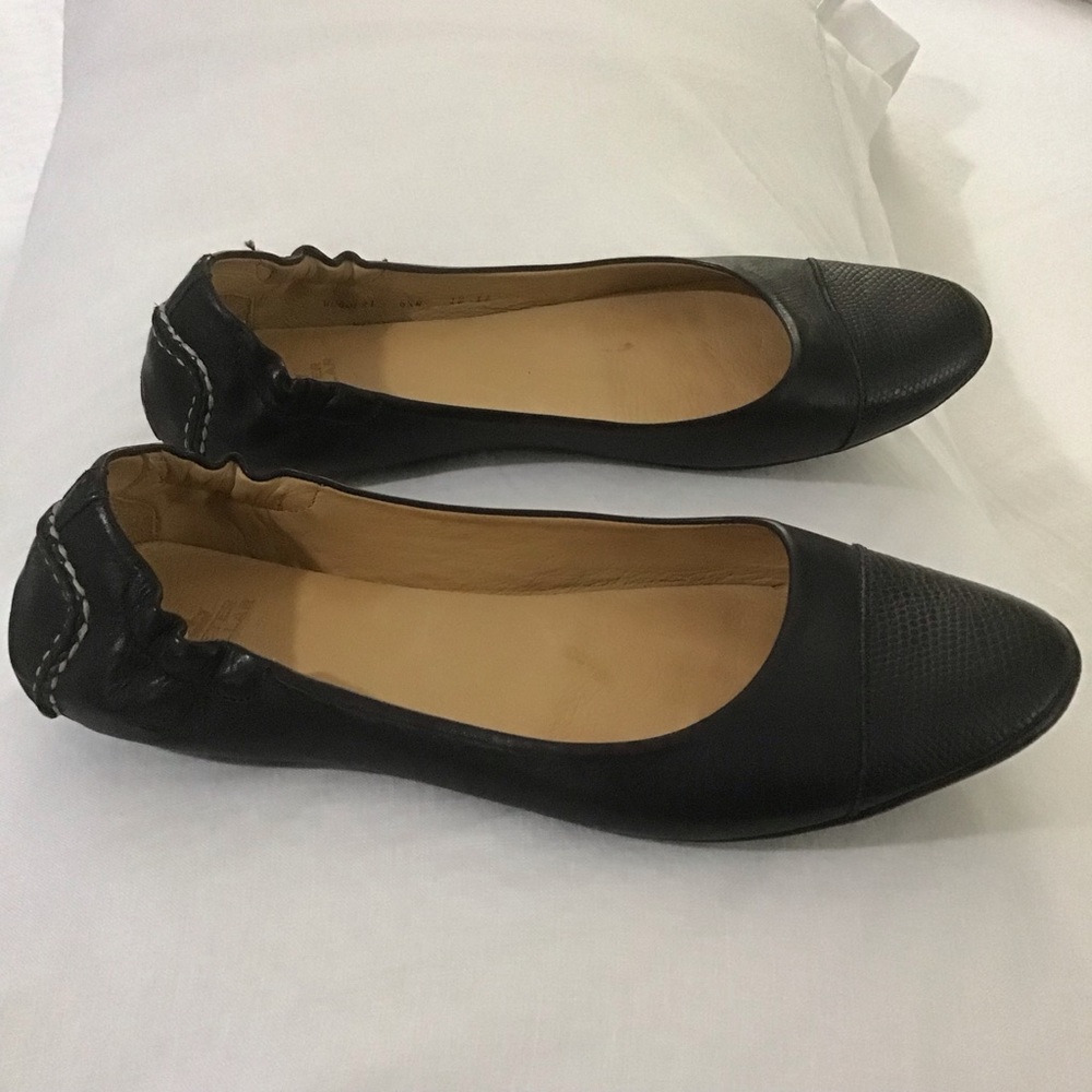 Peter Millar Black Leather Flats Dana Cap Toe Moc Shoes Size 6.5